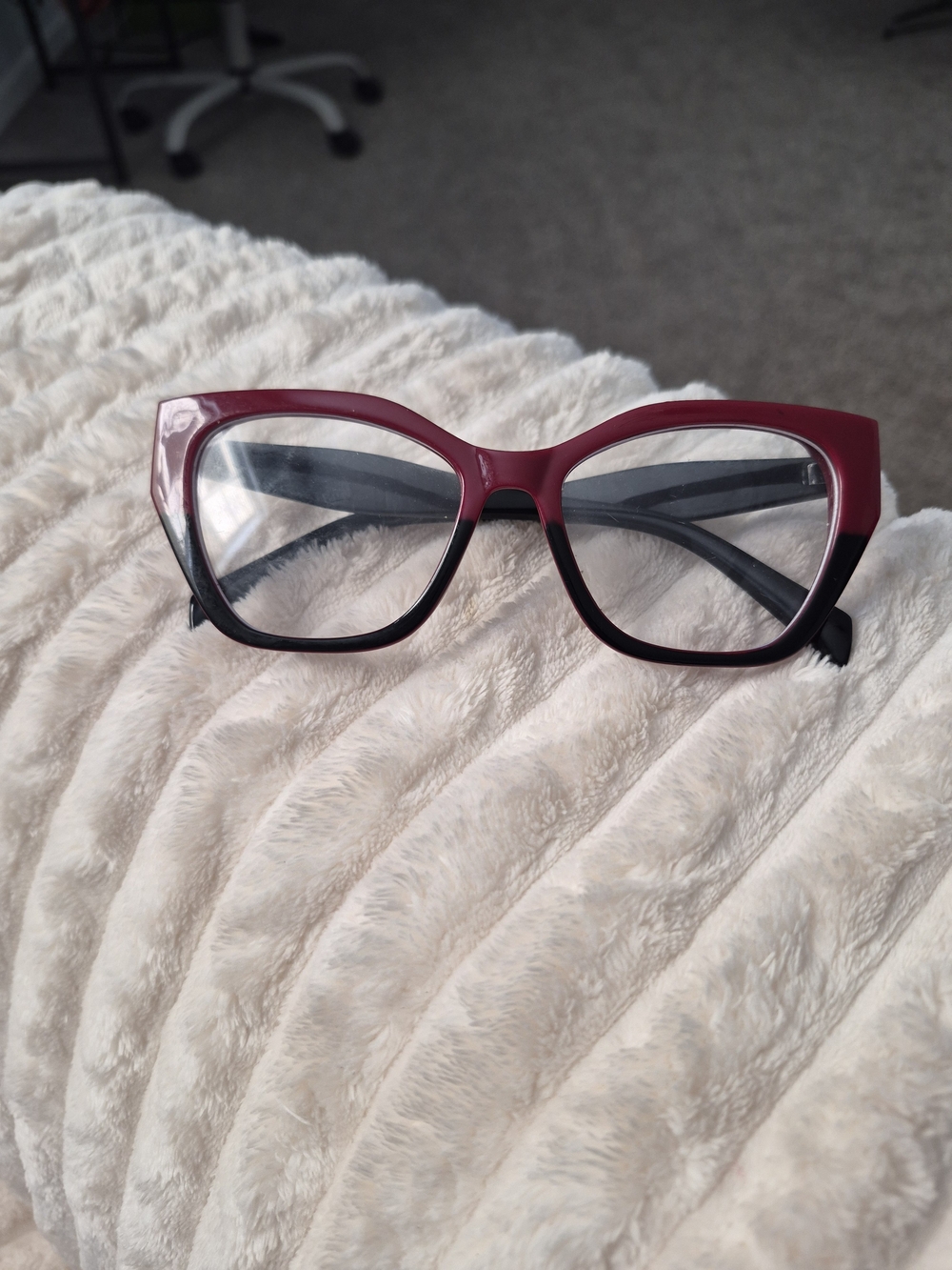 Red Black Two Tone Cat Eye Glasses Frame Fashion Blue Light Clear Lenses